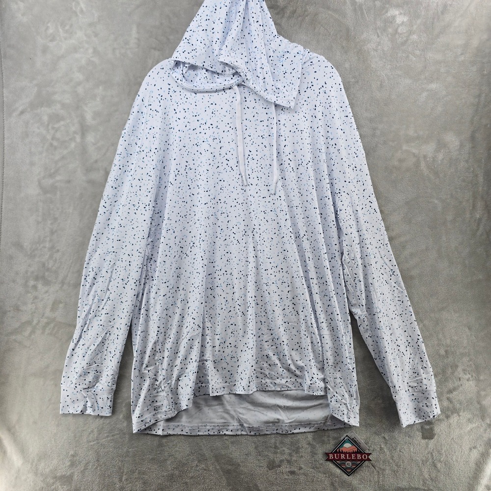 Burlebo Performance Hoodie Mens XL White Blue Speckled UPF 50 Long Sleeve